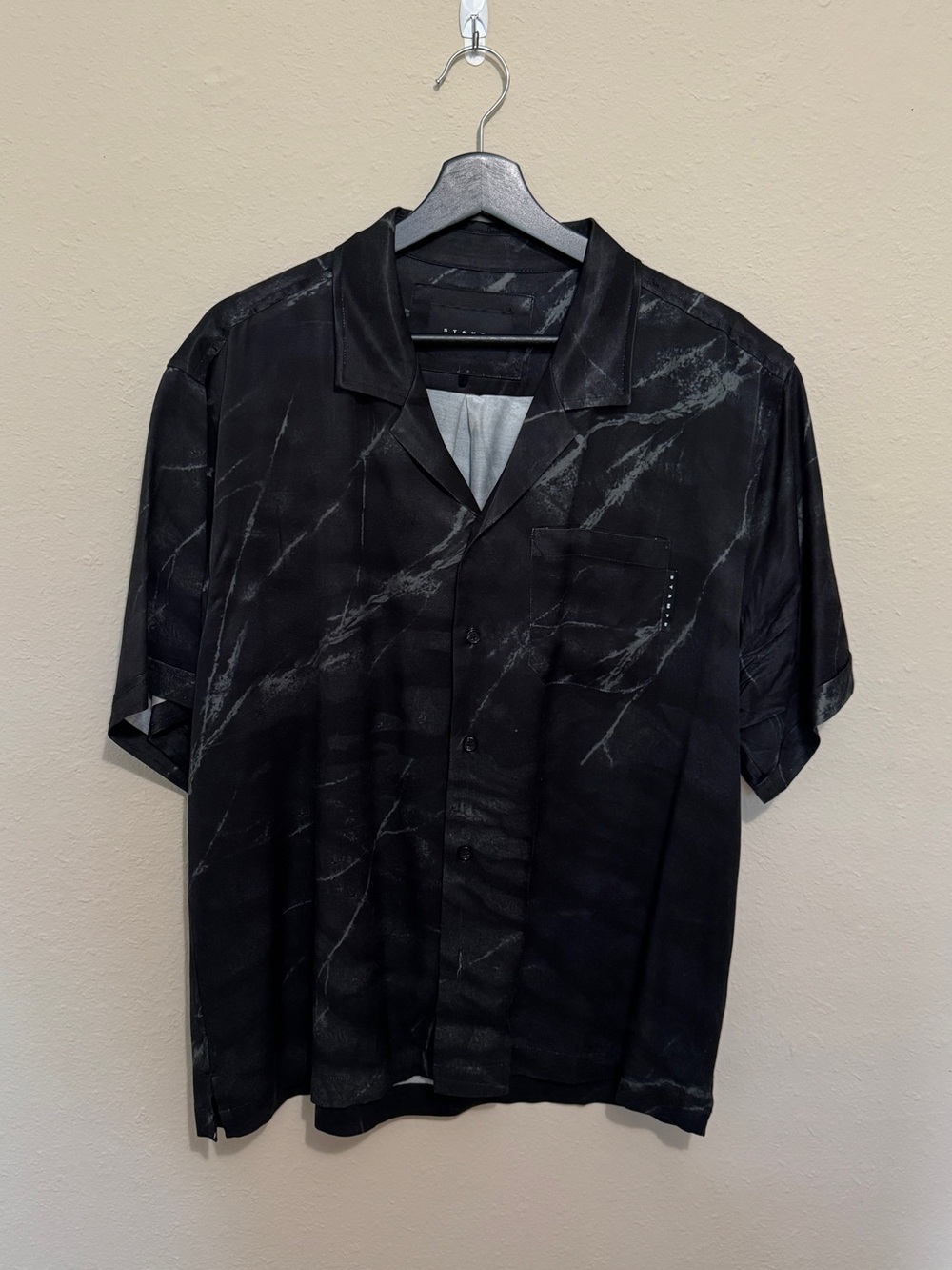 Stampd black Marble-Print Short Sleeve Button Shirt Size M